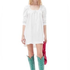 Ganni 100% Cotton Poplin Milkmaid Mini Dress SZ 36